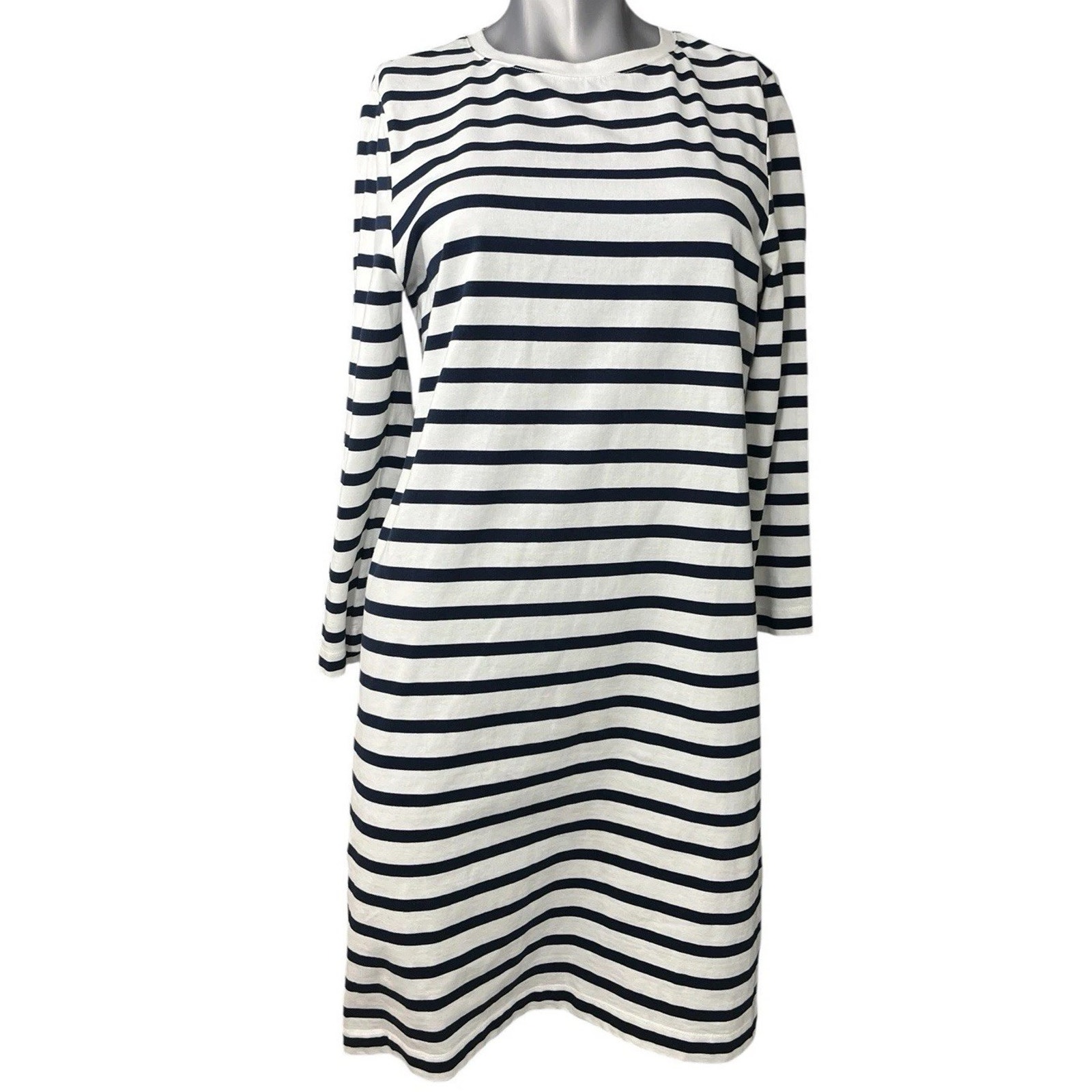 Boden Size Jersey T-Shirt Dress Long Sleeve Do718 12l Blue White Striped Preppy